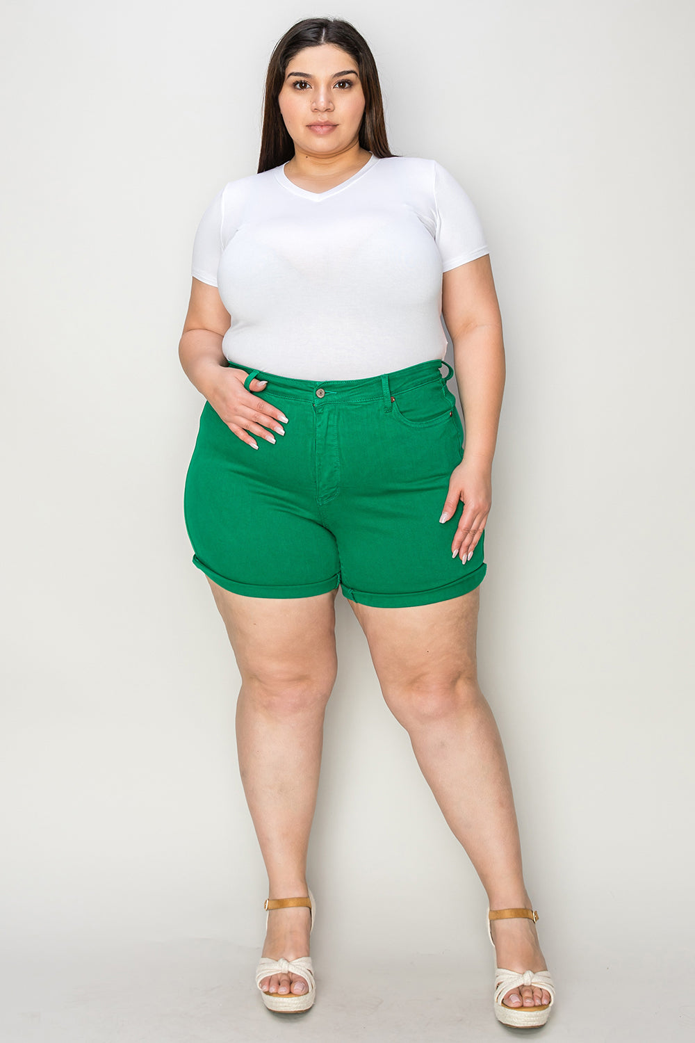 Judy Blue Full Size Tummy Control Garment Dyed Denim Shorts - ChiChis Boutique