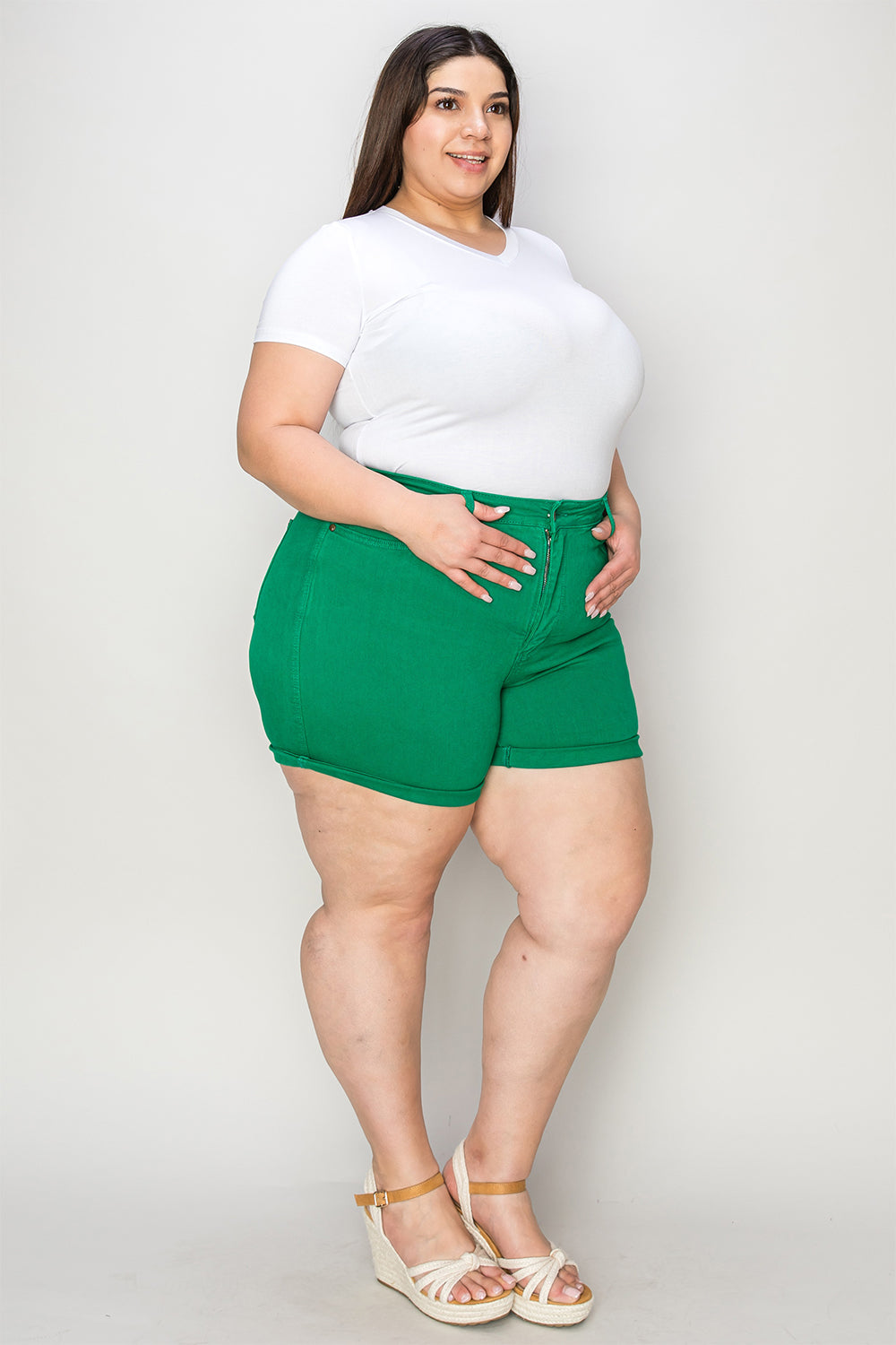 Judy Blue Full Size Tummy Control Garment Dyed Denim Shorts - ChiChis Boutique