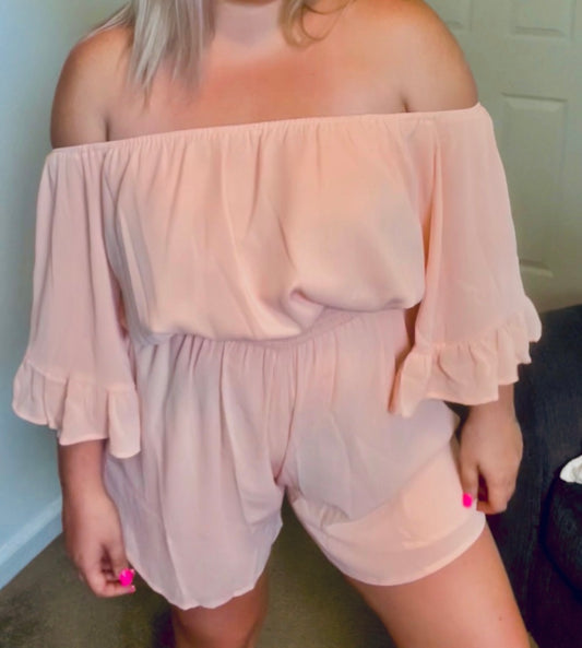 Ruffled High Wasted Off Sholder Romper