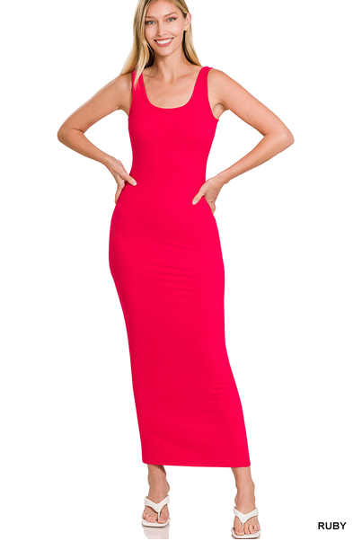 SEAMLESS BRUSHED DTY SCOOP NECK MAXI DRESS