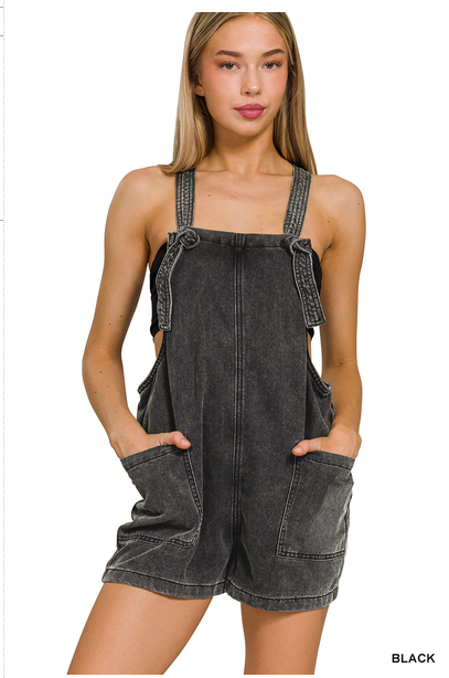 WASHED KNOT STRAP ROMPERS