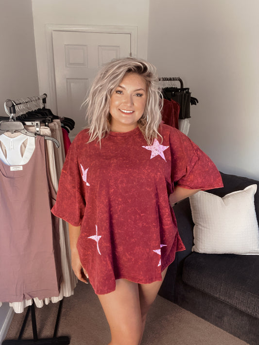 PLUS MINERAL WASH OVERSIZED STAR PRINT TOP