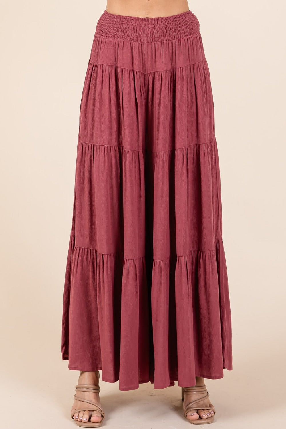 Mittoshop Tier Detail Smocked Elastic Waist Wide Leg Pants - ChiChis Boutique