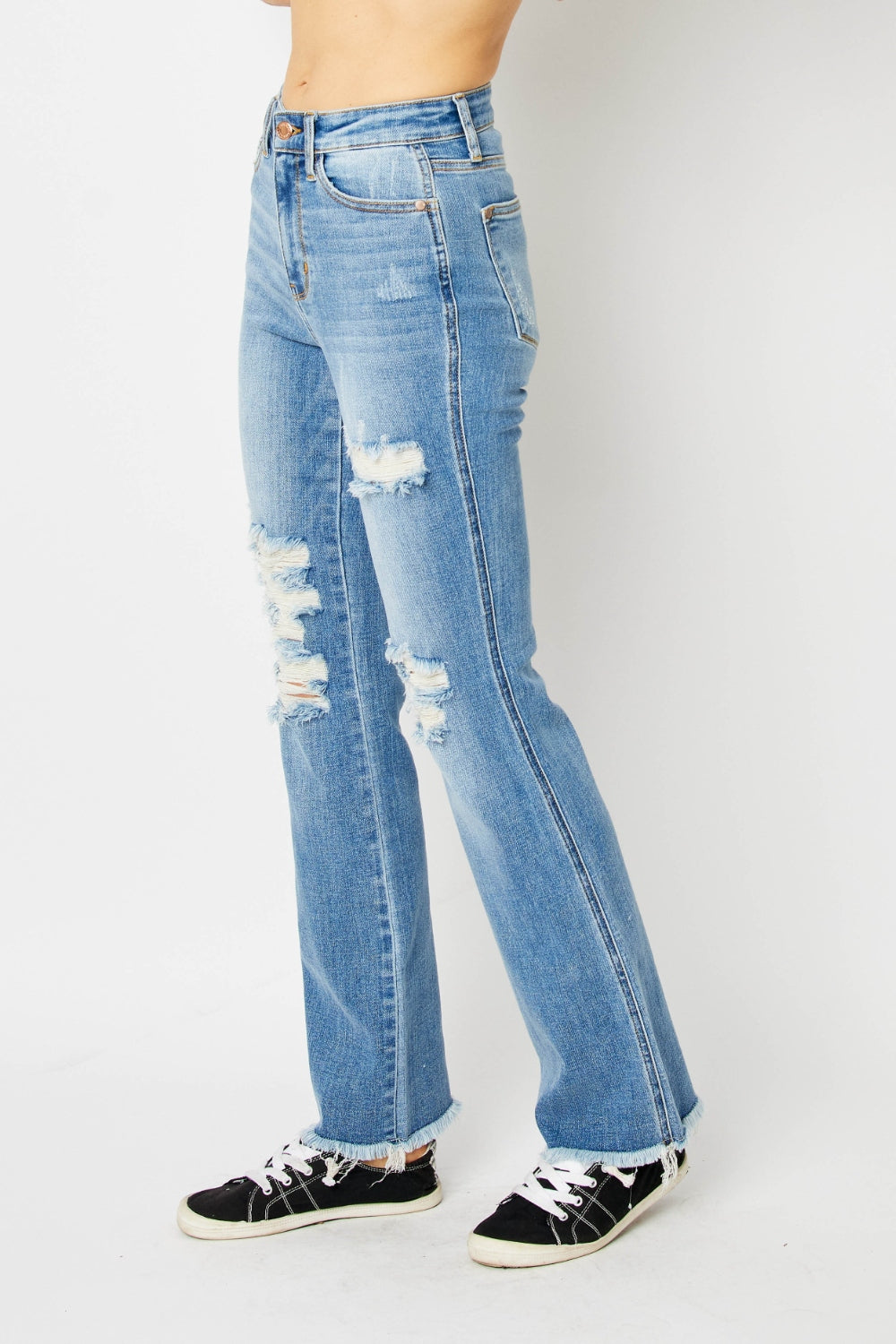Judy Blue Full Size Distressed Raw Hem Bootcut Jeans - ChiChis Boutique