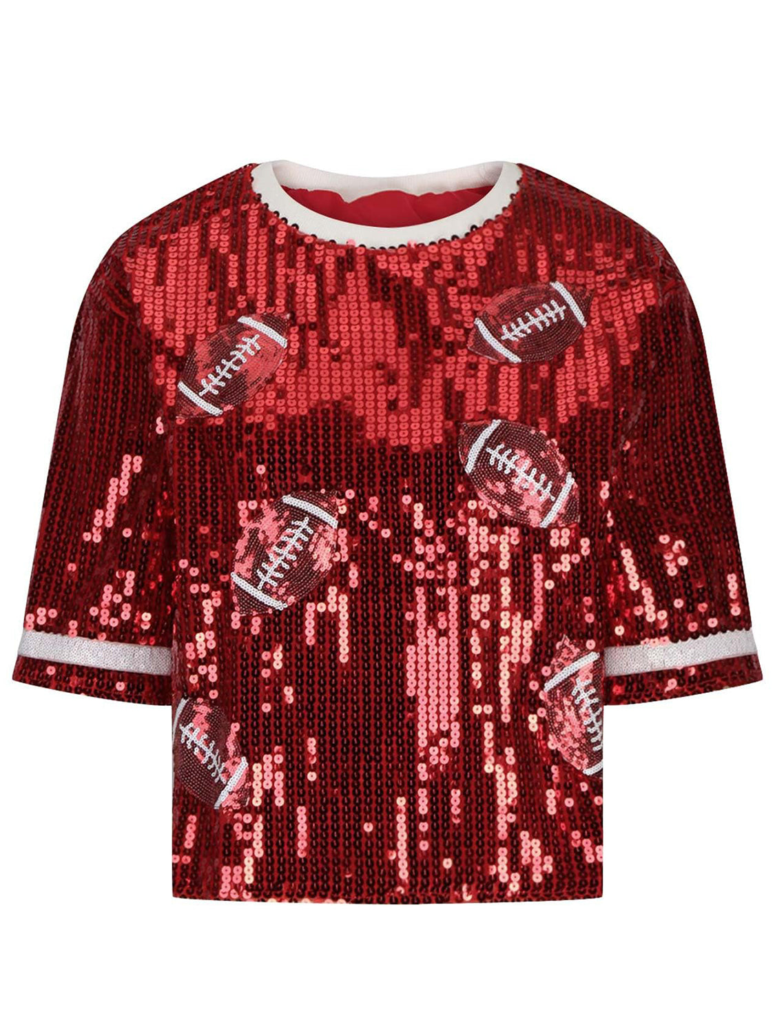 Sequin Football Round Neck Half Sleeve Top - ChiChis Boutique