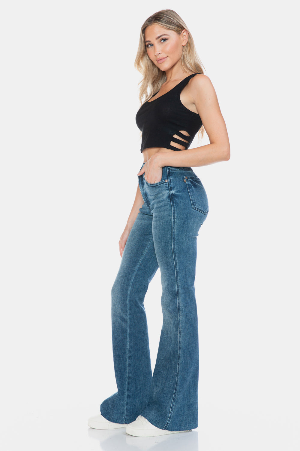 Judy Blue Full Size Tummy Control Cut Hem Flare Jeans - ChiChis Boutique