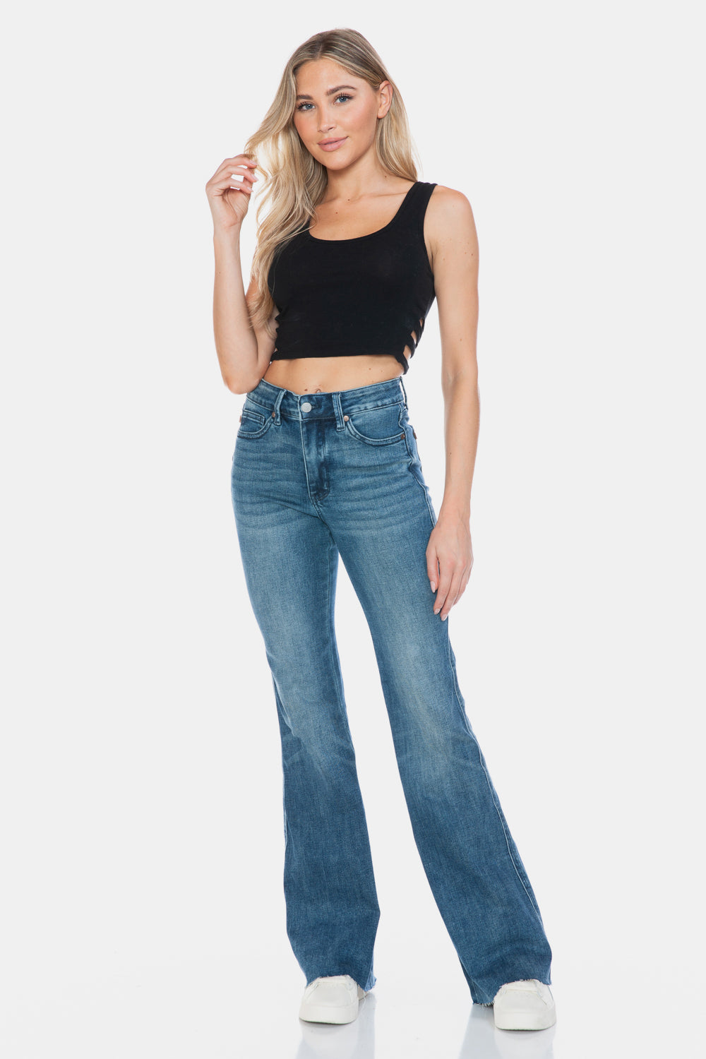 Judy Blue Full Size Tummy Control Cut Hem Flare Jeans - ChiChis Boutique