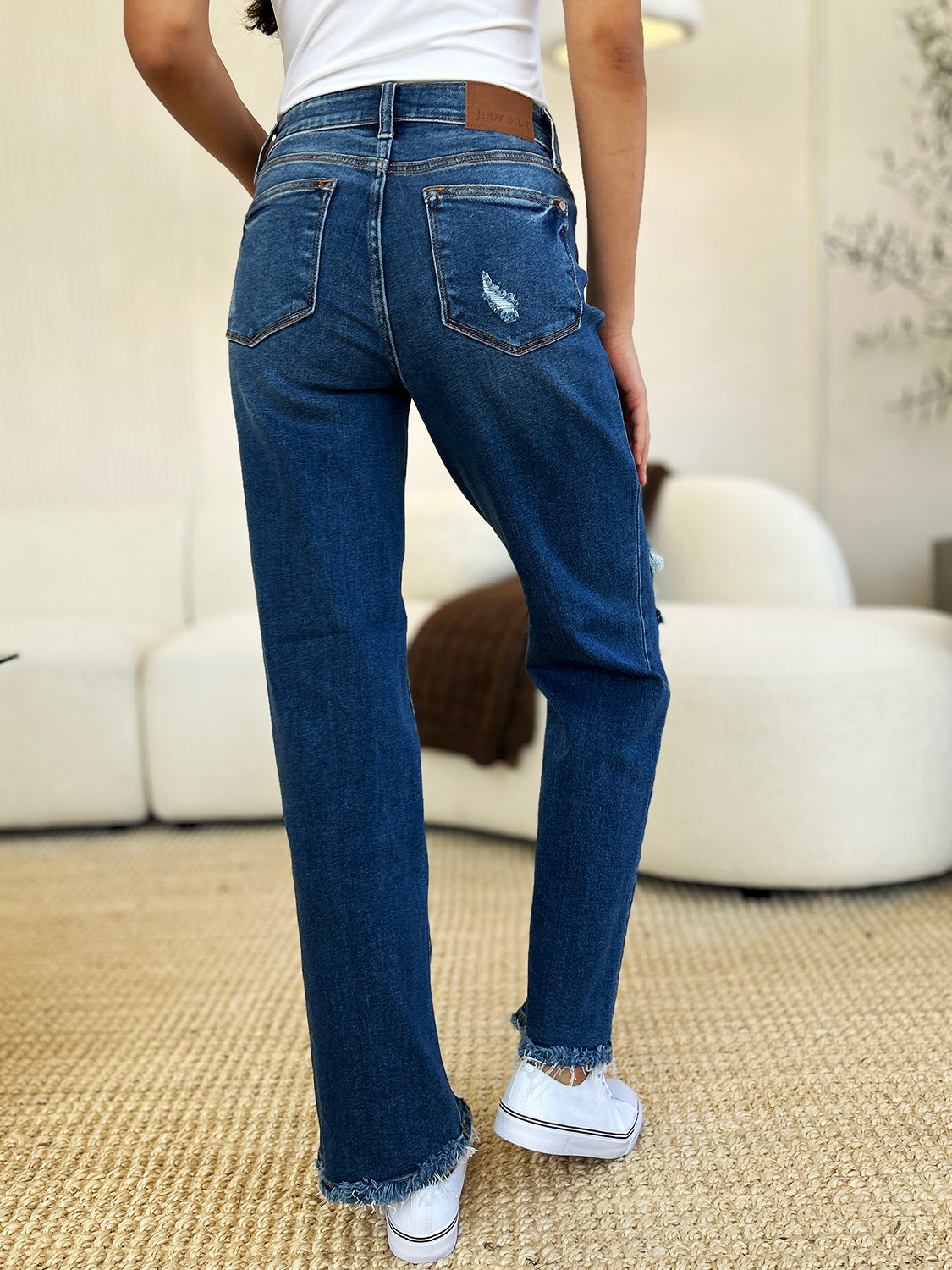 Judy Blue Full Size Mid Rise Distressed Raw Hem Jeans - ChiChis Boutique