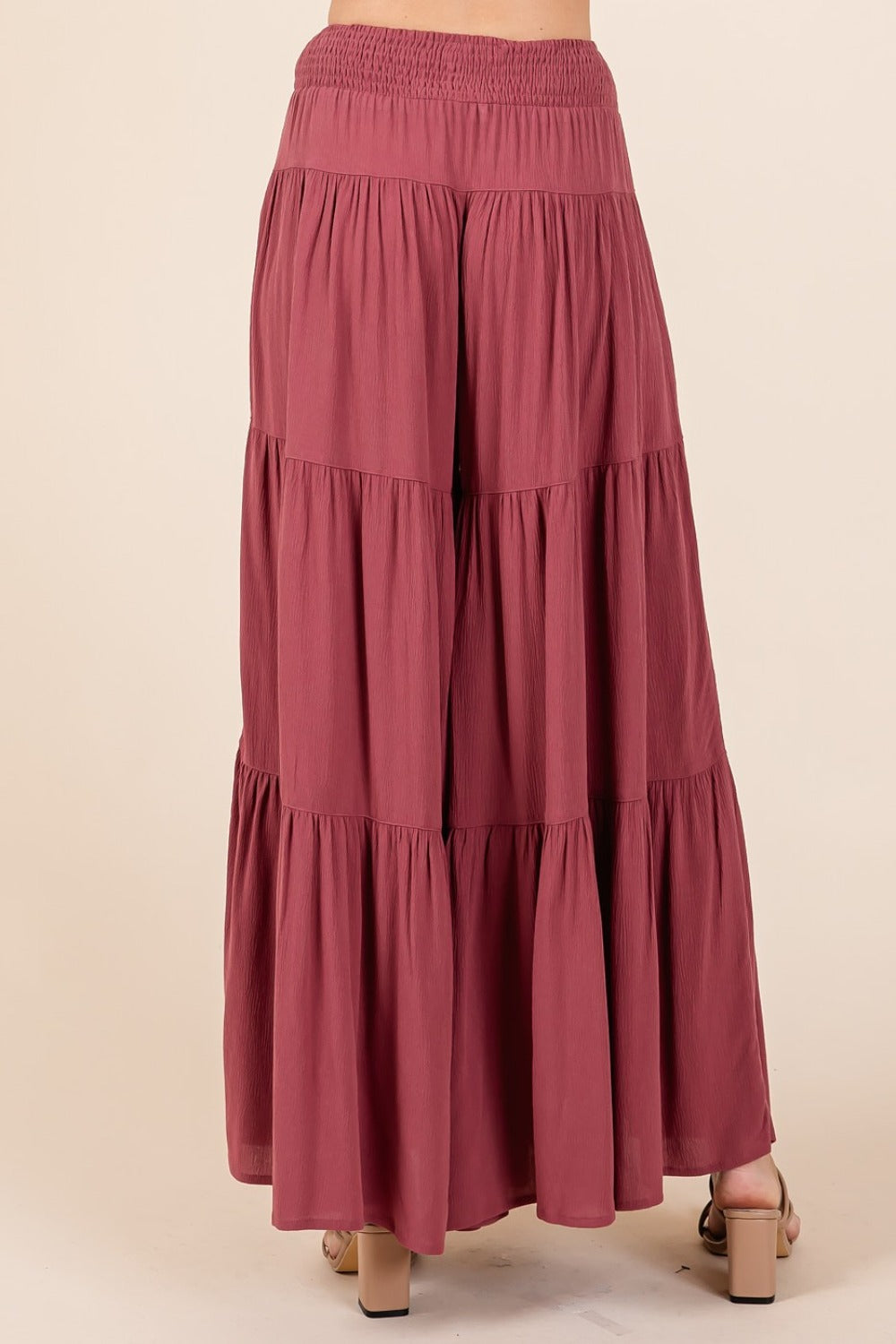 Mittoshop Tier Detail Smocked Elastic Waist Wide Leg Pants - ChiChis Boutique