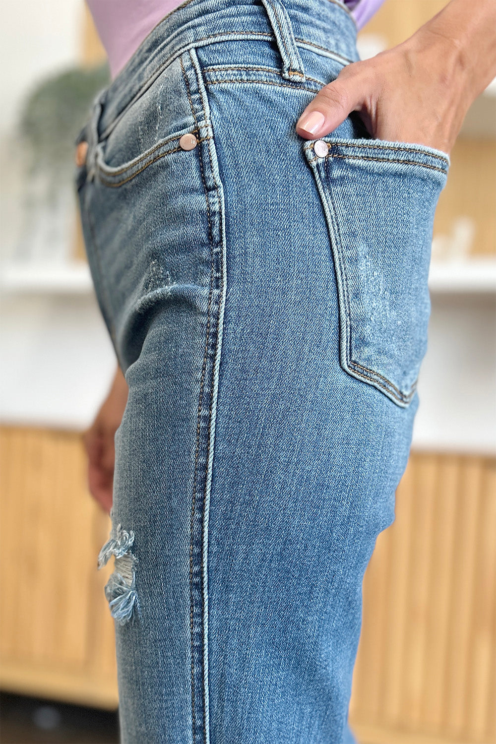 Judy Blue Full Size Distressed Raw Hem Bootcut Jeans - ChiChis Boutique