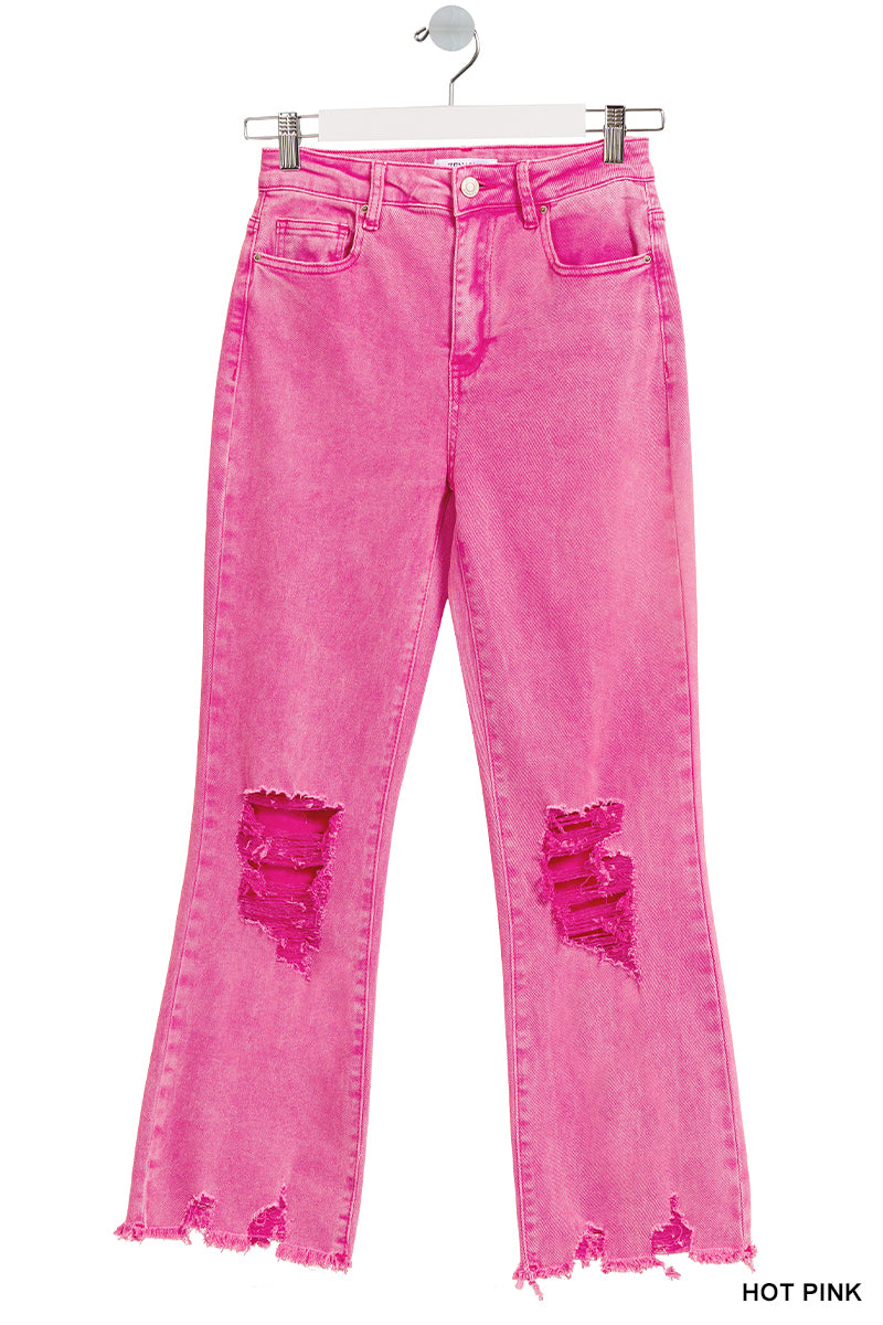 Acid washed high waist distressed straight pants - ChiChis Boutique