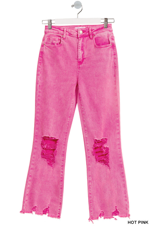 Acid washed high waist distressed straight pants - ChiChis Boutique