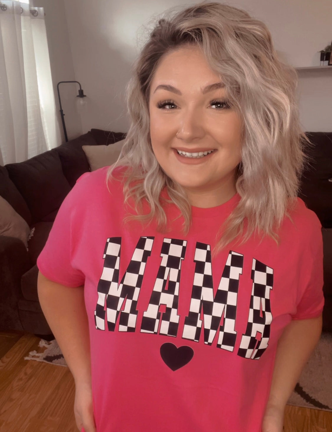 mama tshirt checkered heart pink shirt top mom mama momma