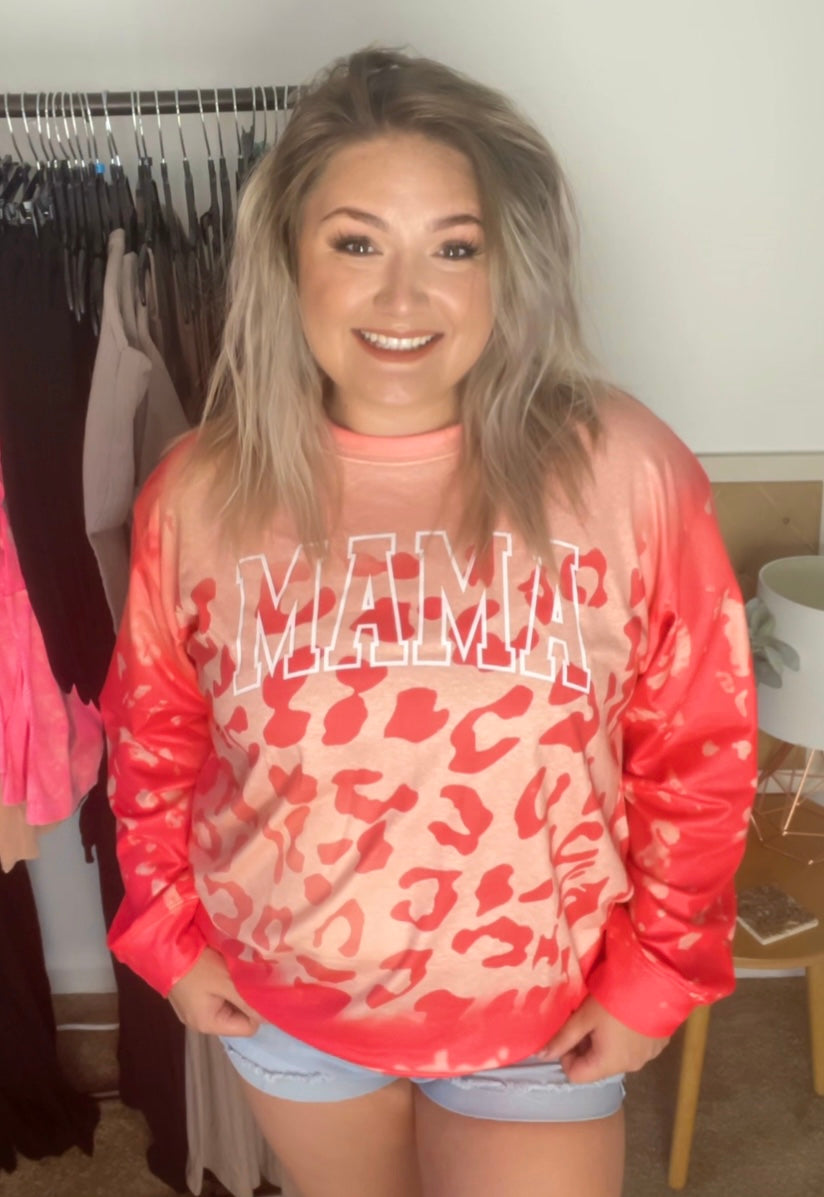 MAMA LEOPARD PRINT CREW NECK PULLOVER SWEATSHIRT - ChiChis Boutique