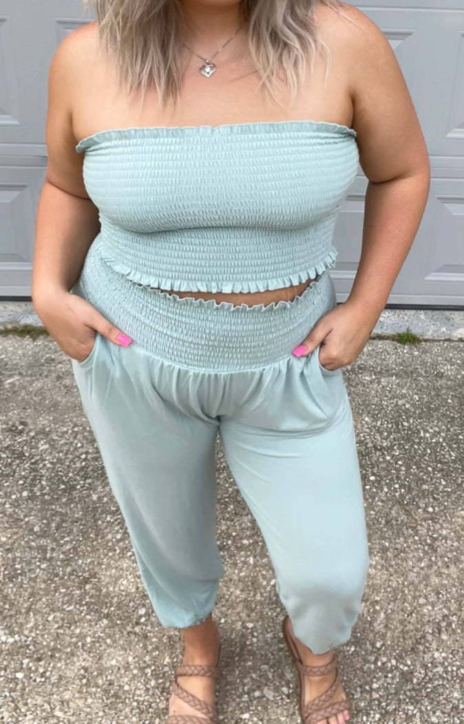 PLUS SMOCKED TUBE TOP & JOGGER PANTS - ChiChis Boutique