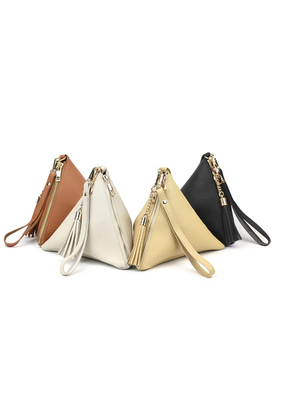 PYRAMID SHAPE TASSEL WRISTLET LEATHER BAG - ChiChis Boutique