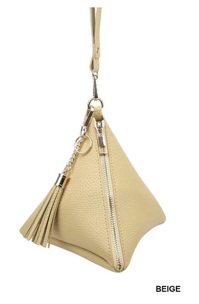 PYRAMID SHAPE TASSEL WRISTLET LEATHER BAG - ChiChis Boutique