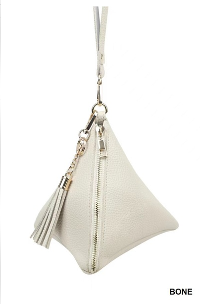 PYRAMID SHAPE TASSEL WRISTLET LEATHER BAG - ChiChis Boutique