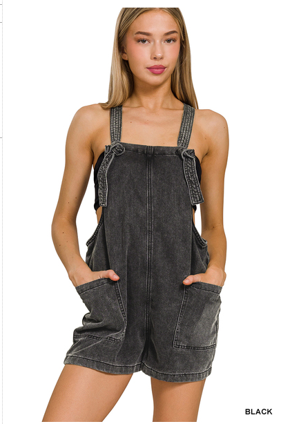 WASHED KNOT STRAP ROMPERS - ChiChis Boutique