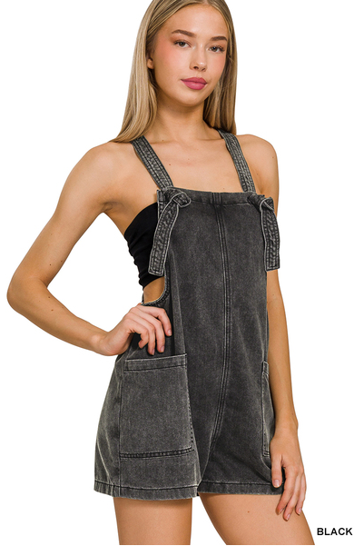 WASHED KNOT STRAP ROMPERS - ChiChis Boutique
