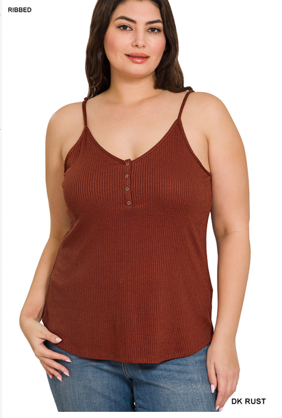 PLUS RIBBED HALF SNAP BUTTON CLOSURE CAMI TOP - ChiChis Boutique