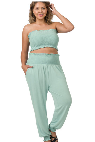 PLUS SMOCKED TUBE TOP & JOGGER PANTS - ChiChis Boutique