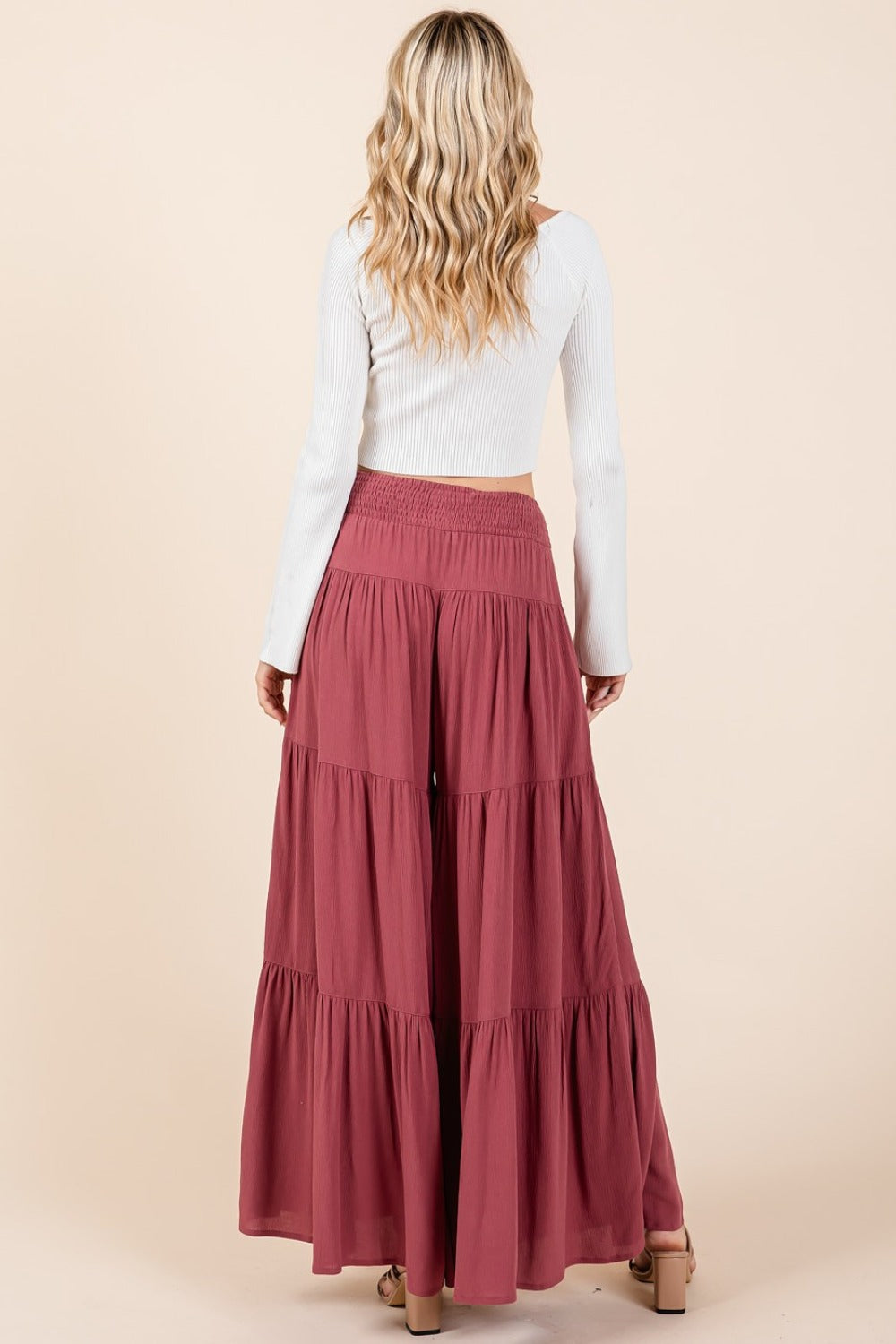 Mittoshop Tier Detail Smocked Elastic Waist Wide Leg Pants - ChiChis Boutique