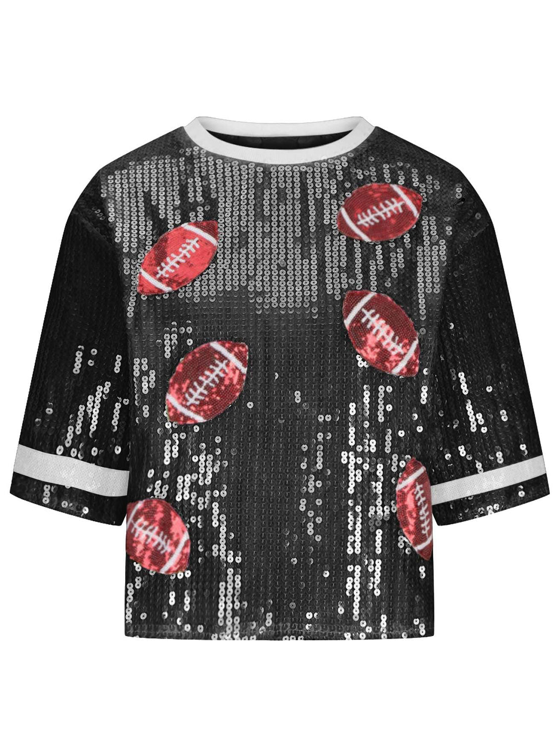 Sequin Football Round Neck Half Sleeve Top - ChiChis Boutique