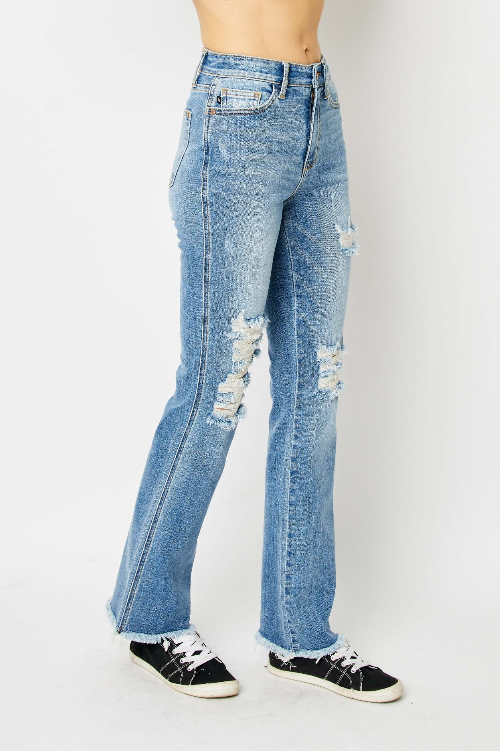Judy Blue Full Size Distressed Raw Hem Bootcut Jeans - ChiChis Boutique