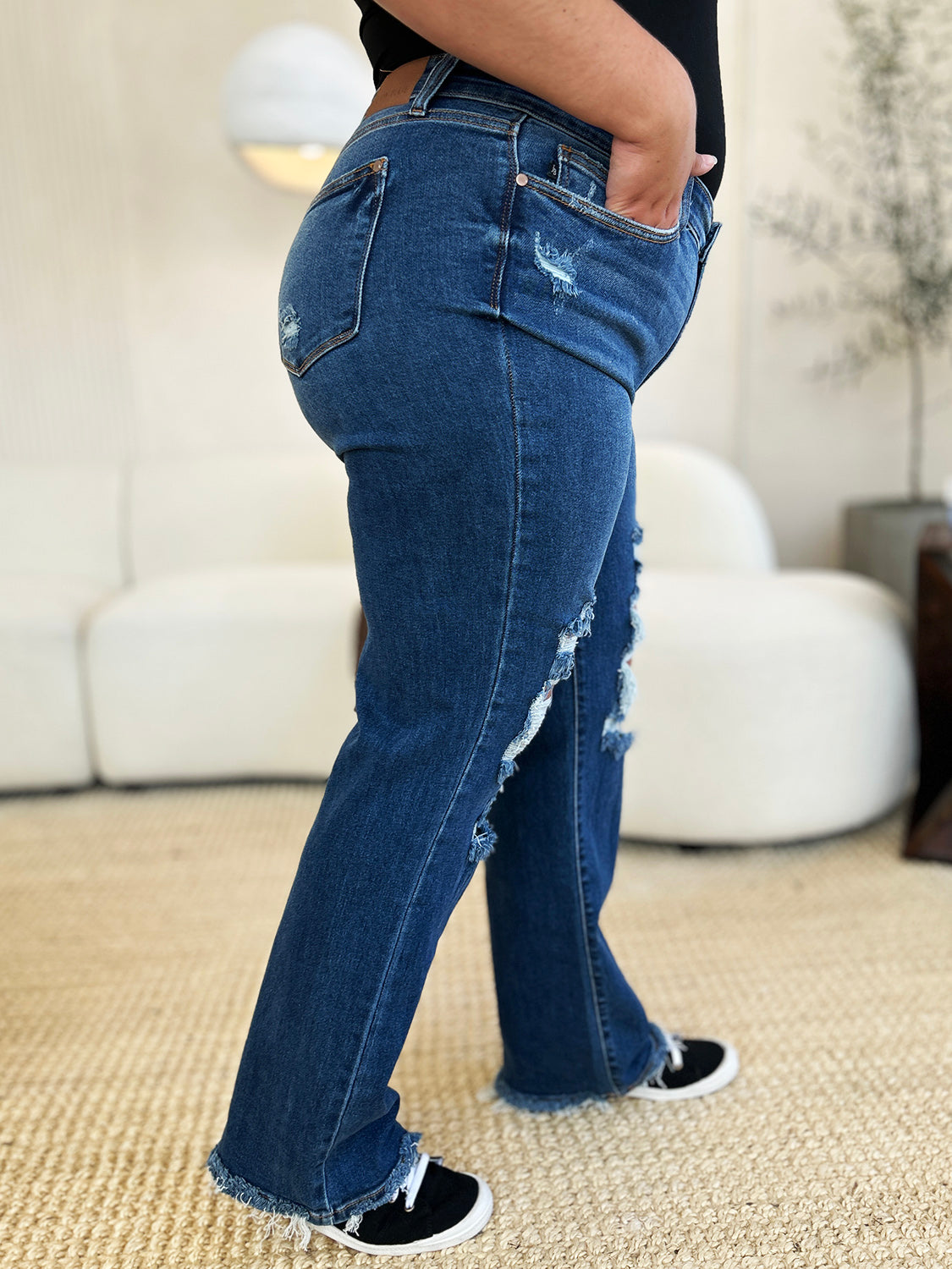 Judy Blue Full Size Mid Rise Distressed Raw Hem Jeans - ChiChis Boutique