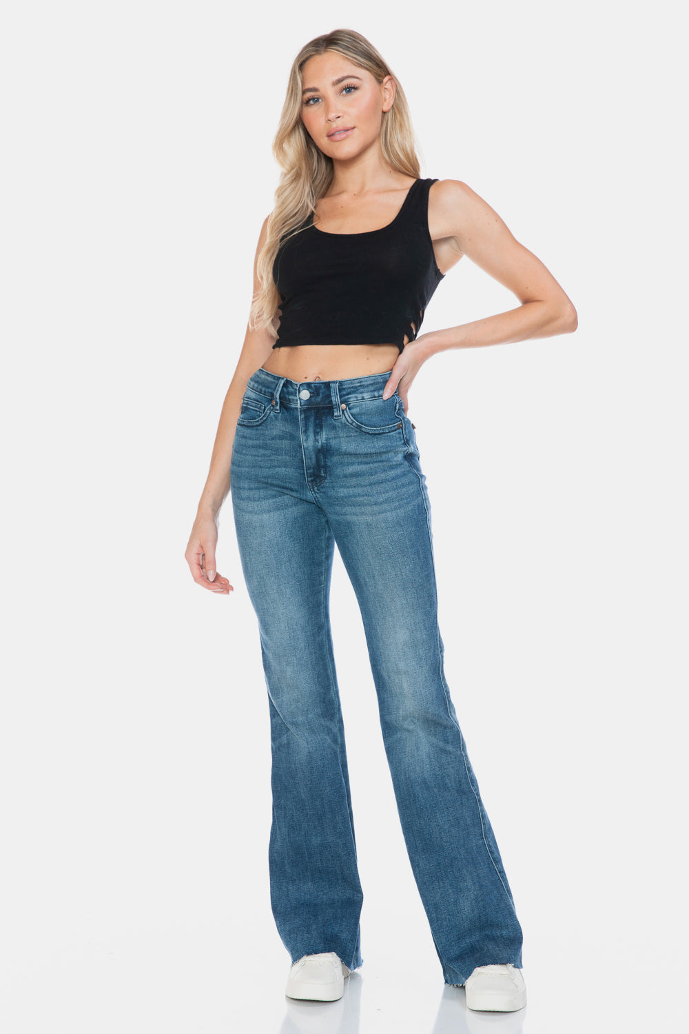 Judy Blue Full Size Tummy Control Cut Hem Flare Jeans - ChiChis Boutique