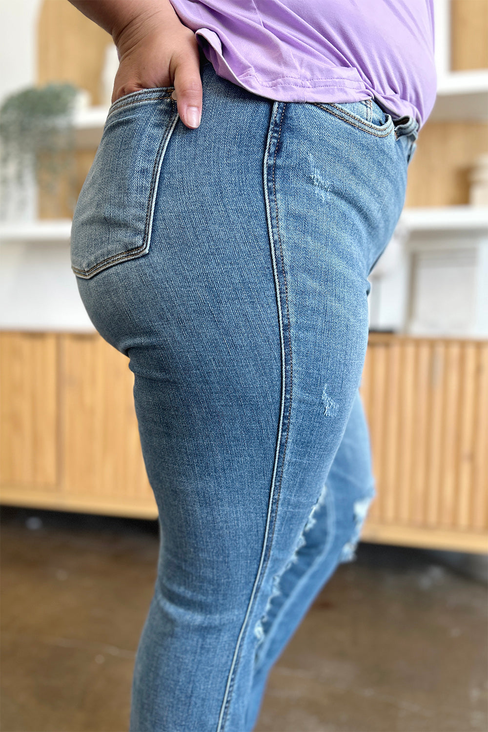 Judy Blue Full Size Distressed Raw Hem Bootcut Jeans - ChiChis Boutique