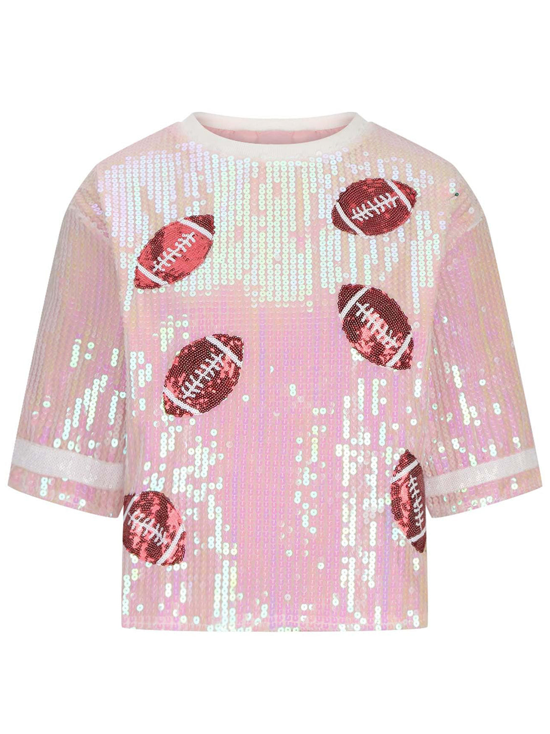 Sequin Football Round Neck Half Sleeve Top - ChiChis Boutique
