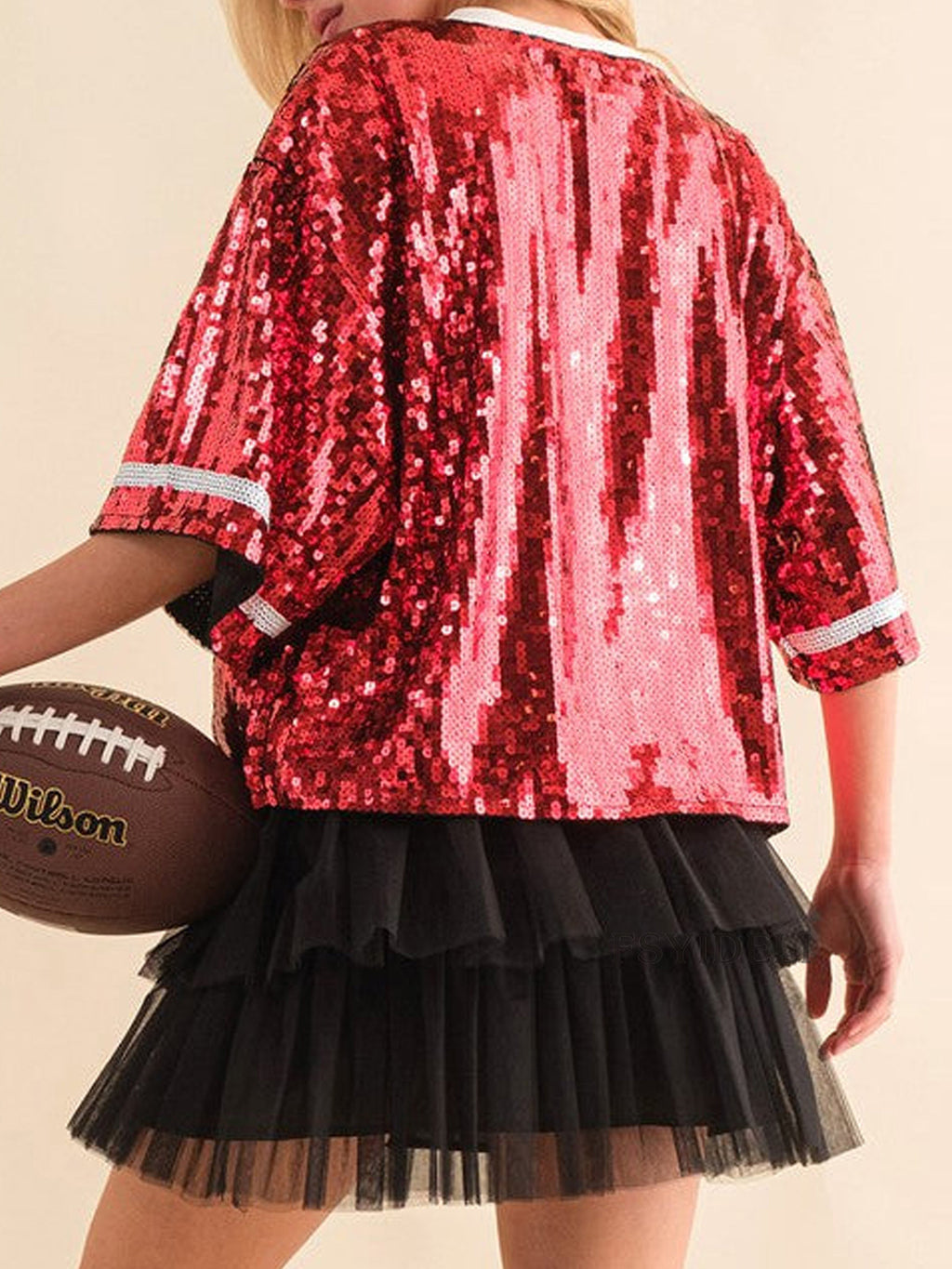 Sequin Football Round Neck Half Sleeve Top - ChiChis Boutique