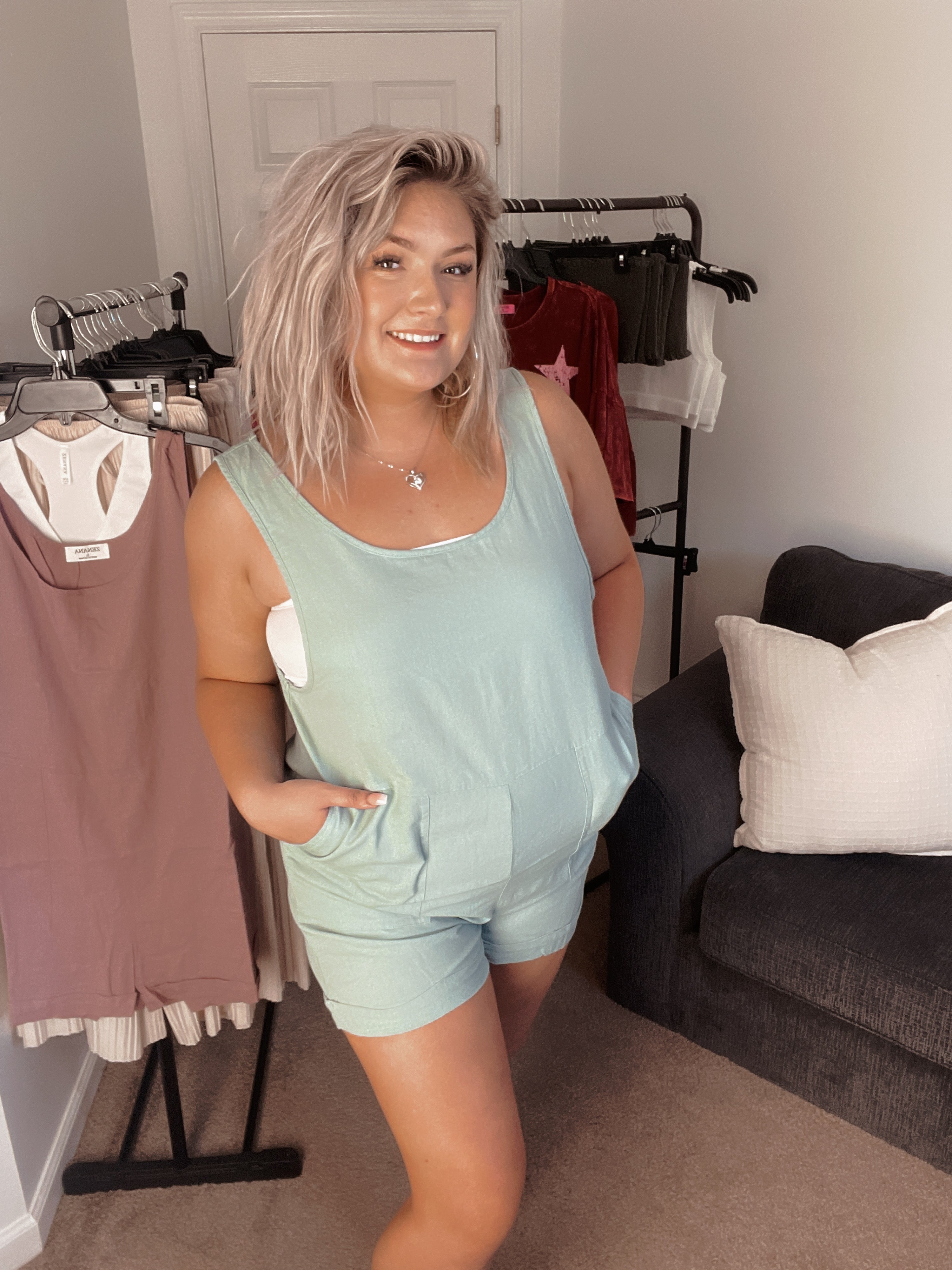 LINEN ROMPER WITH POCKETS - ChiChis Boutique