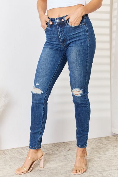 Judy Blue Full Size High Waist Distressed Slim Jeans - ChiChis Boutique
