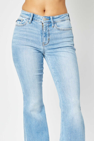 Judy Blue Full Size Mid Rise Raw Hem Slit Flare Jeans - ChiChis Boutique